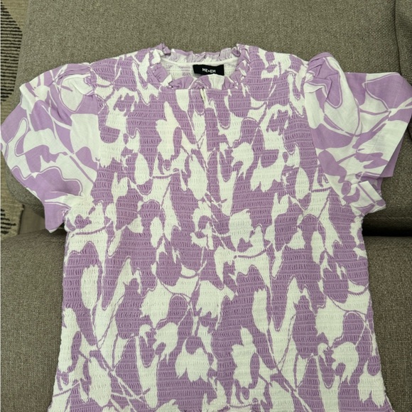 Me+Em Cheesecloth Tulip Print Shirred Zip Top NWT - Picture 5 of 6